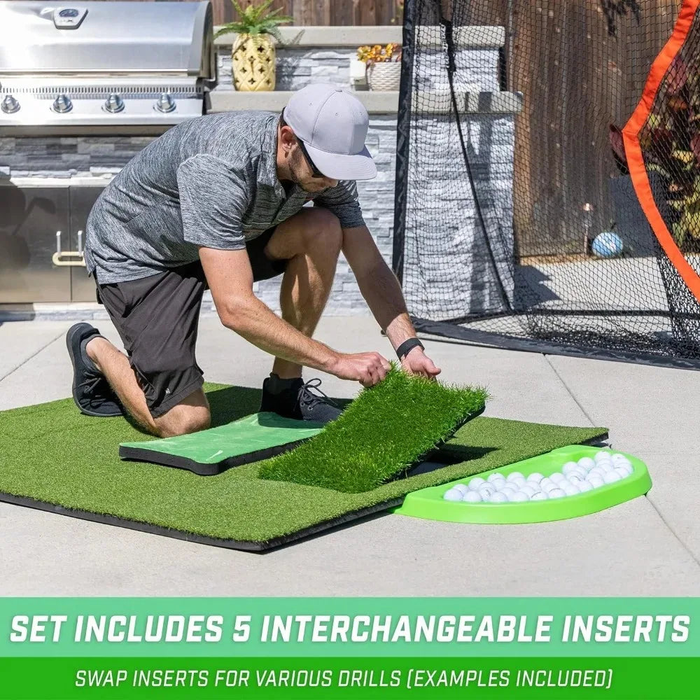 5 ft x 4 ft PRO Golf Practice Hitting Mat, Includes 5 Interchangeable Inserts for the Ultimate At-Home Instruction