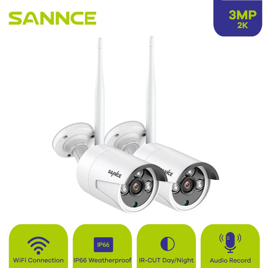 SANNCE 3MP HD Wireless Video Security Cameras 2PCS 3MP Outdoor Surveillance IP Camera Audio Recording AI Detection
