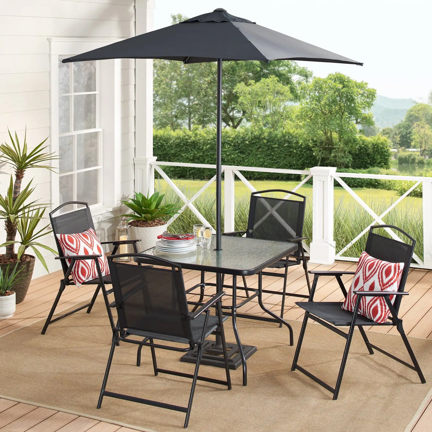 6 Piece Outdoor Patio Dining Set Garden Outdoor Furniture Set Patio Chair Table Umbrella