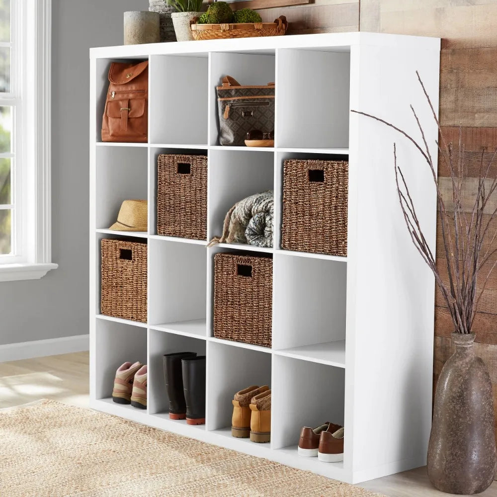 16-Cube Storage Organizer, White Texture, Bookcase, Display Shelf Cube Storage for Bedroom, Hallway, Office, Living Room Cabinet