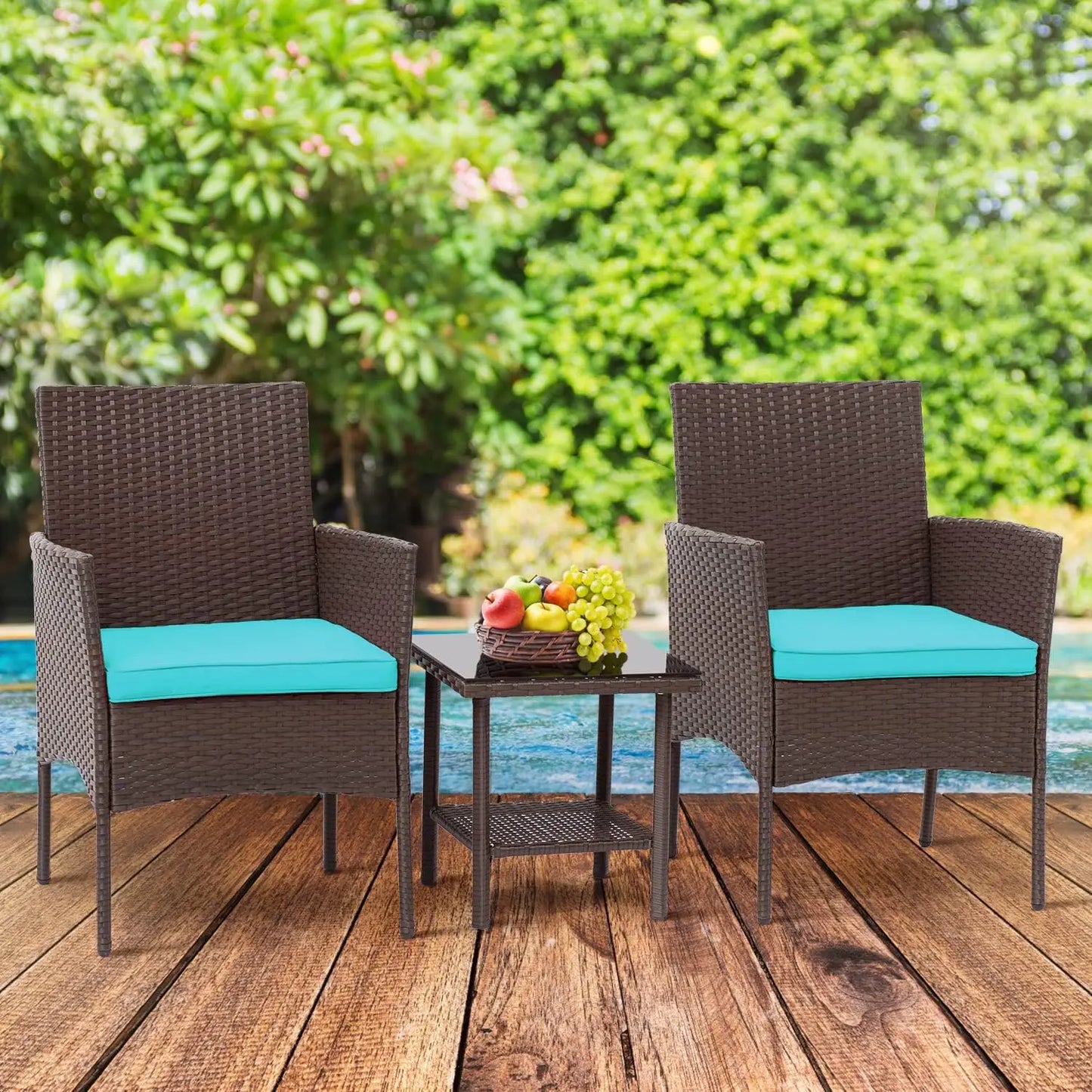 Patio 3/4 Pieces Rattan Wicker Conversation Sets Lawn Chairs Porch Poolside Balcony Garden Outdoor Furniture