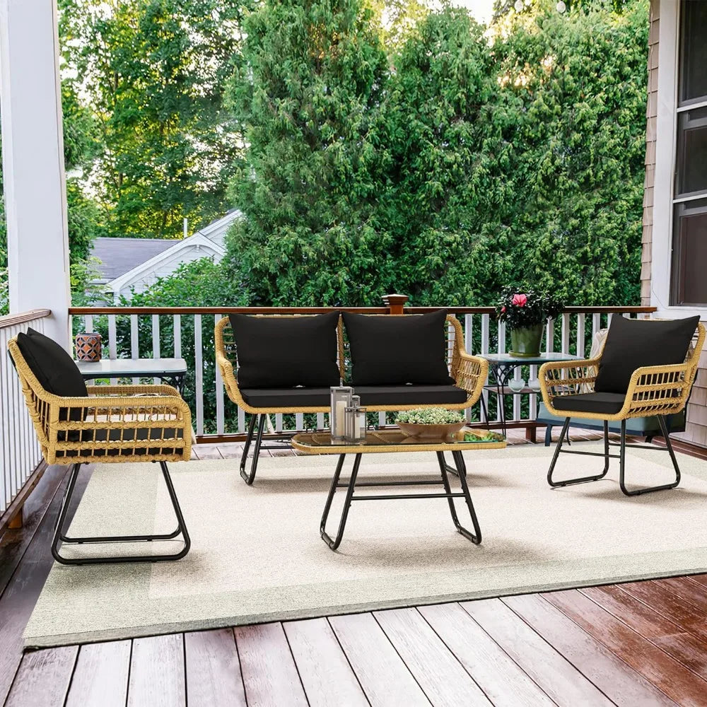 Suitable for Backyards Garden Furniture Set Balconies and Decks 4 Piece Patio Furniture Wicker Outdoor Bistro Set Sets Chairs