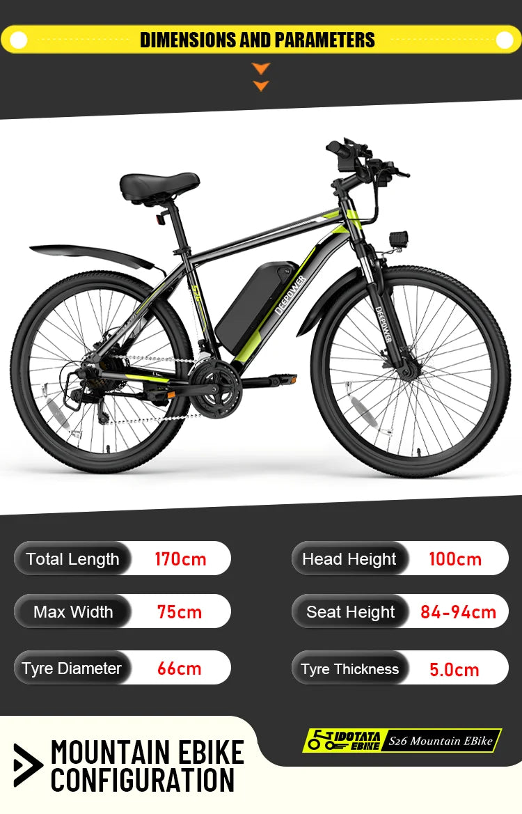 EU Delivery Electric Bicycle 48V 12.8AH Lithium Battery 500W Adult Mountain Electric Bike 21Speed Cycling Bicycle 26INCH Ebike