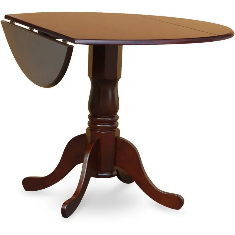 5 Piece Room Furniture Set Includes a Round Dining Table with Dropleaf and 4 Dark Coffee Linen Fabric  42x42 Inch