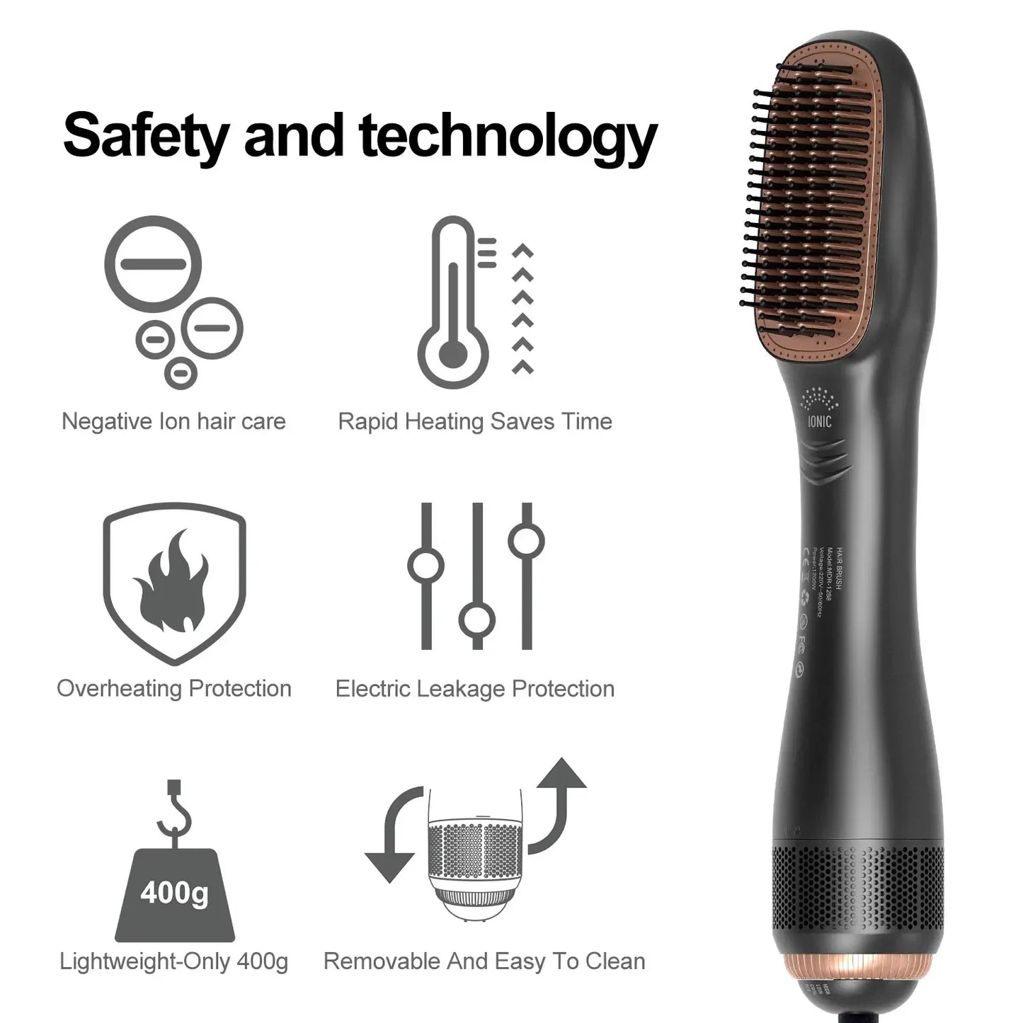 Hair Dryer Brush 3 in 1 Hot-Air Brushes 1200 W Powerful Ceramic Tourmaline Ionic  For All Hair Types Ionic Hair Brush