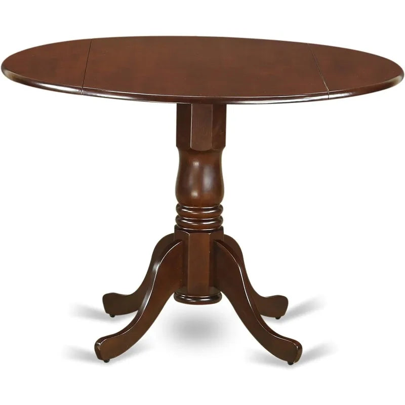 5 Piece Room Furniture Set Includes a Round Dining Table with Dropleaf and 4 Dark Coffee Linen Fabric  42x42 Inch