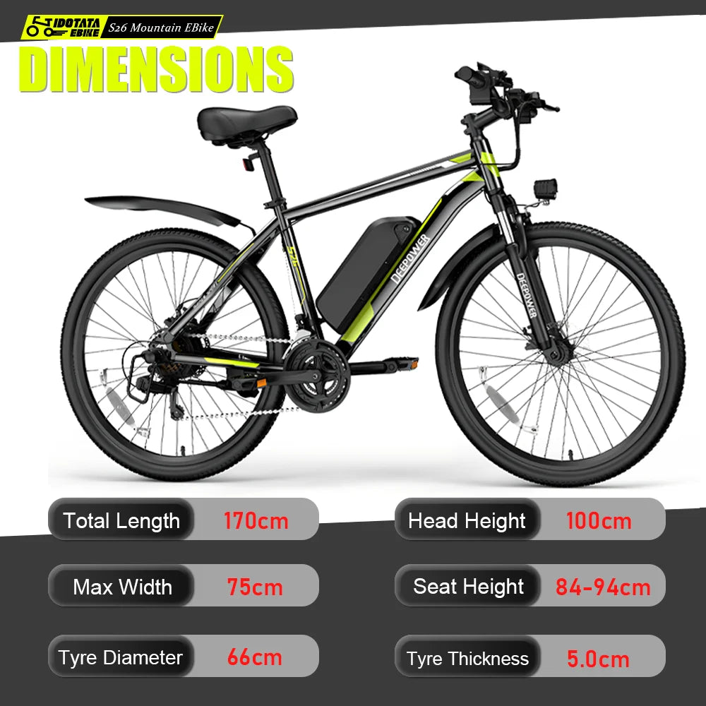 EU Delivery Electric Bicycle 48V 12.8AH Lithium Battery 500W Adult Mountain Electric Bike 21Speed Cycling Bicycle 26INCH Ebike