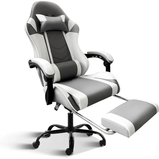 YSSOA White Gaming Chair with Footrest, Big and Tall Gamer Chair, Racing Style Adjustable Swivel Office Chair, Ergonomic
