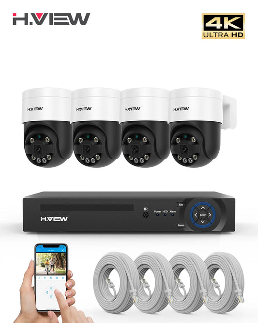 H.view 4K 5MP 8MP Cctv Poe Security Camera System 4pcs 2tb Ptz Home Video Surveillance Kit Outdoor Ip Camera Humanoid Detection