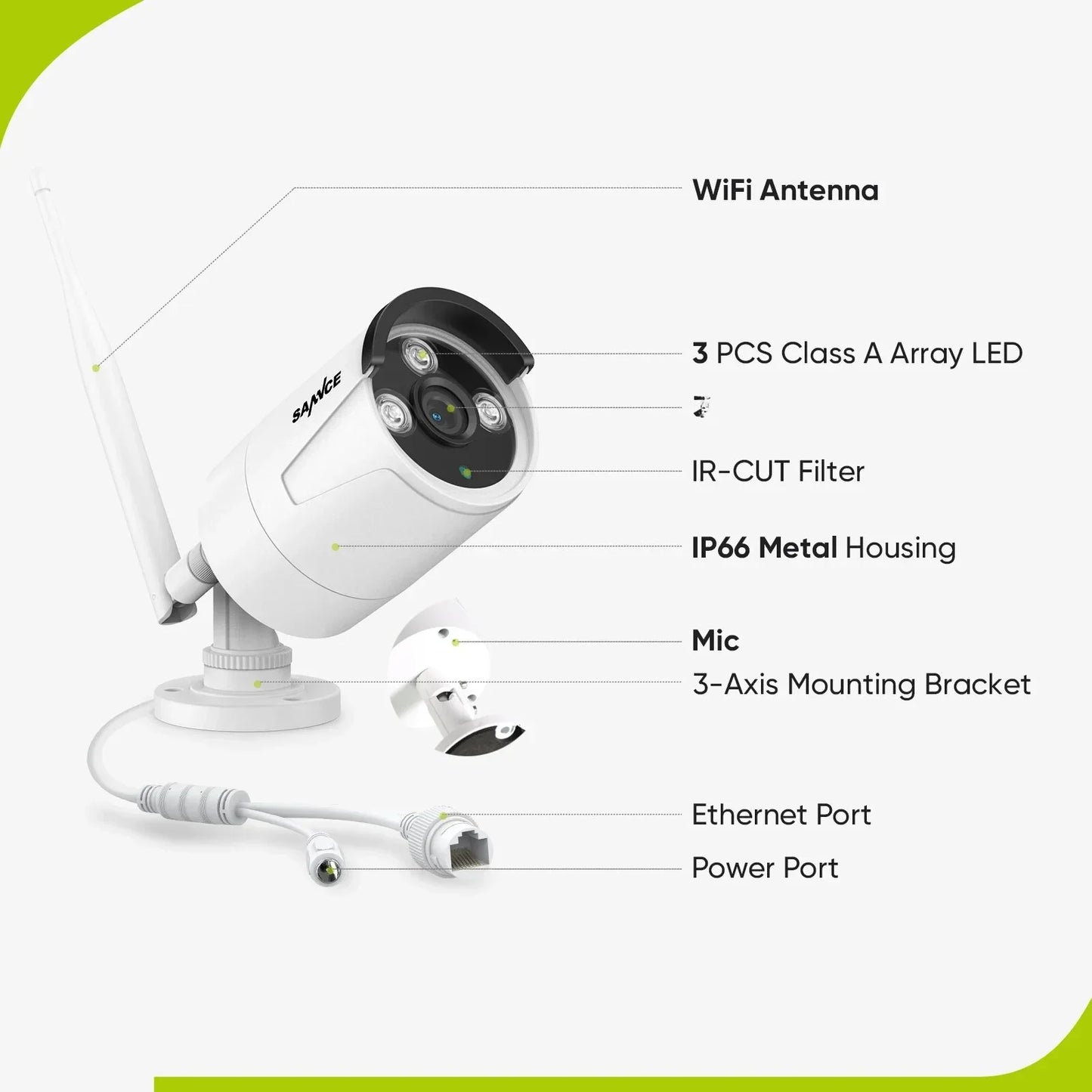 SANNCE 3MP HD Wireless Video Security Cameras 2PCS 3MP Outdoor Surveillance IP Camera Audio Recording AI Detection