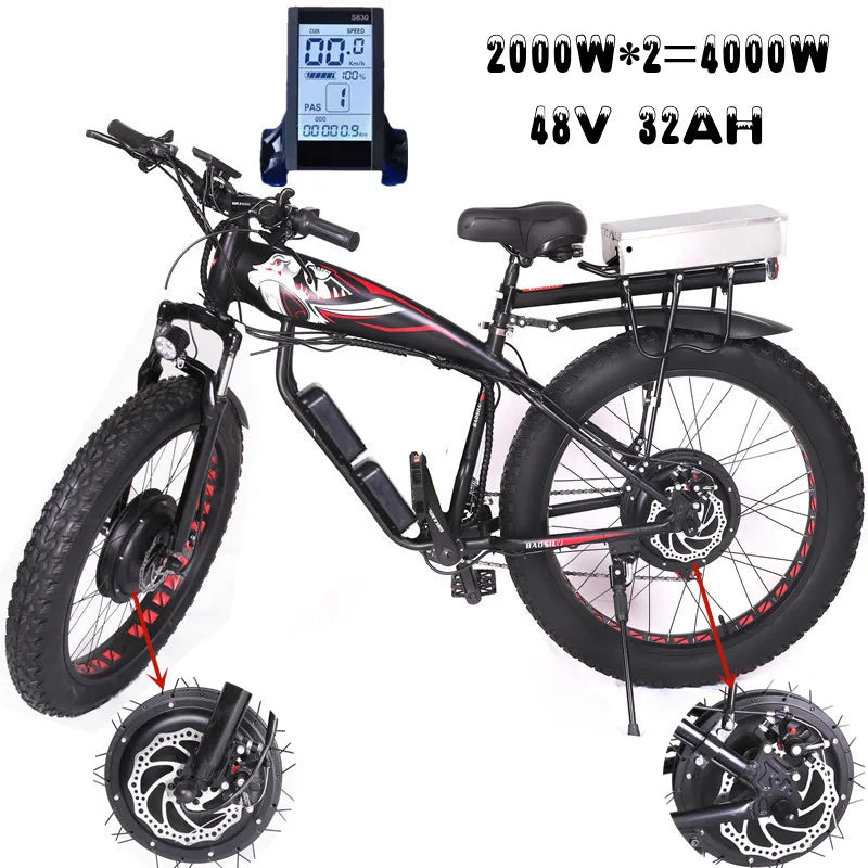 Electric Bicycle 48V4000W Sport Mountain Electr Bike 32AH Fat Tire Snow Electric Bike Lithium Battery ebike Electrical Bicycle