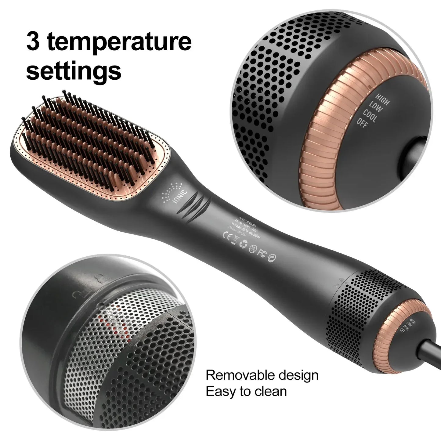 Hair Dryer Brush 3 in 1 Hot-Air Brushes 1200 W Powerful Ceramic Tourmaline Ionic  For All Hair Types Ionic Hair Brush