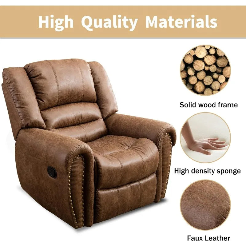 CANMOV Leather Recliner Chair, Classic and Traditional Manual Recliner Chair with Comfortable Arms and Back Single Sofa For